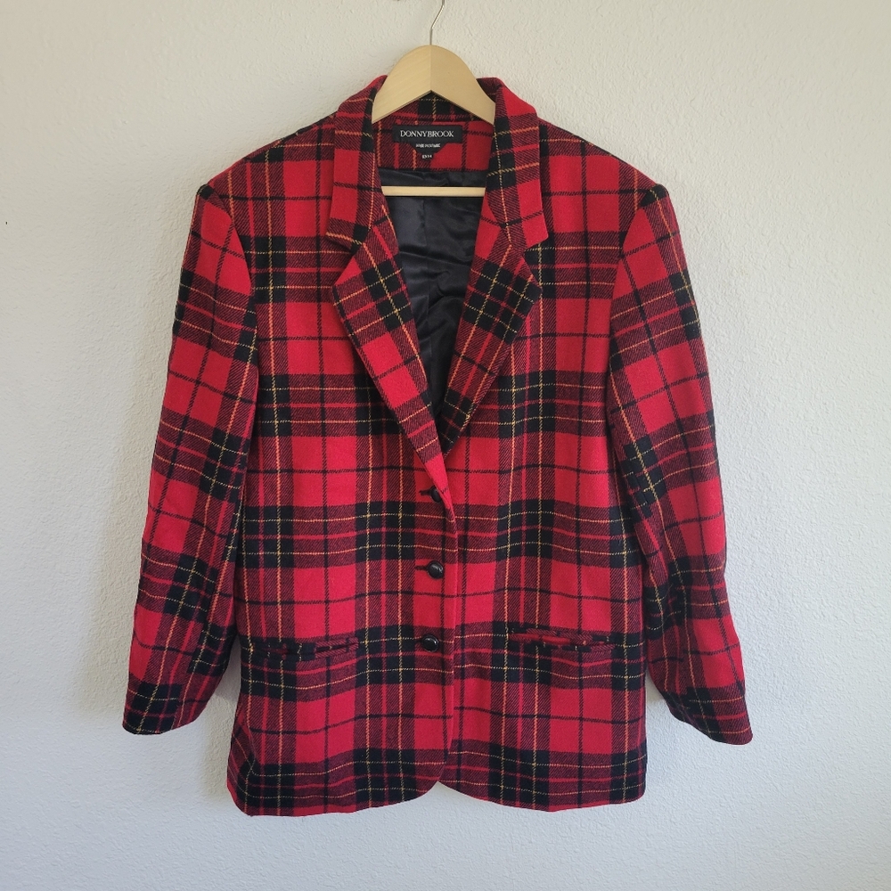 Vintage Donny Brook Buffalo Plaid Wool Blazer Jacket Womens Size 13/14
